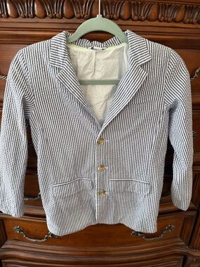 Striped Seersucker Blazer in Navy and White